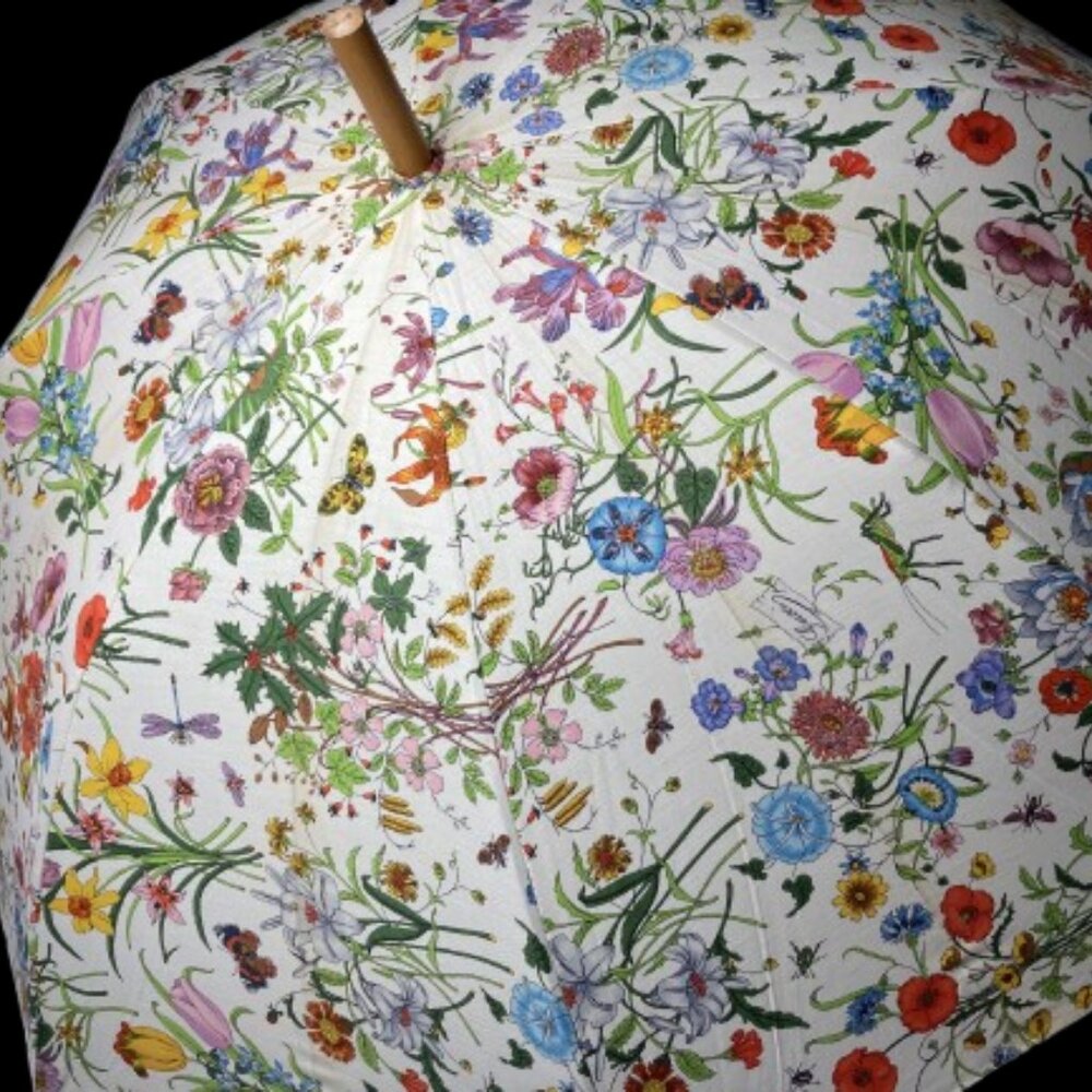 Gucci Flora Vitage Parasol Umbrella with Bamboo Handle - Picture 2 of 4